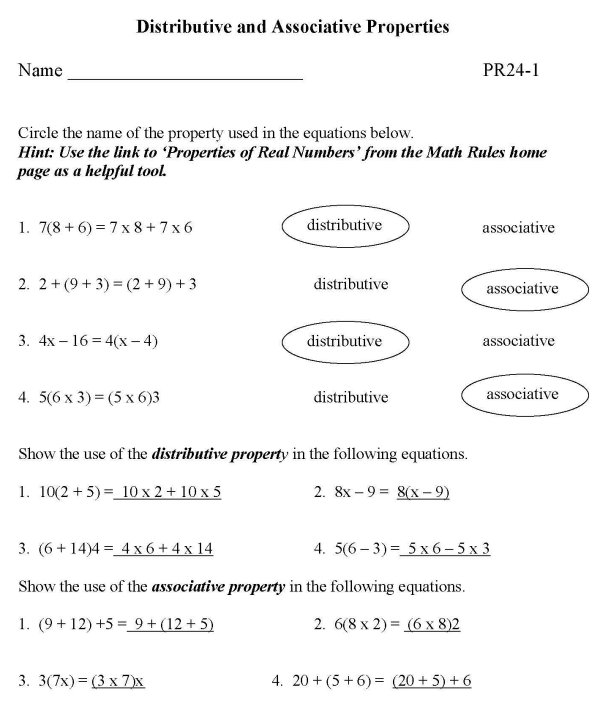 Printable Properties of Real Numbers sheet - math skills practice sheet