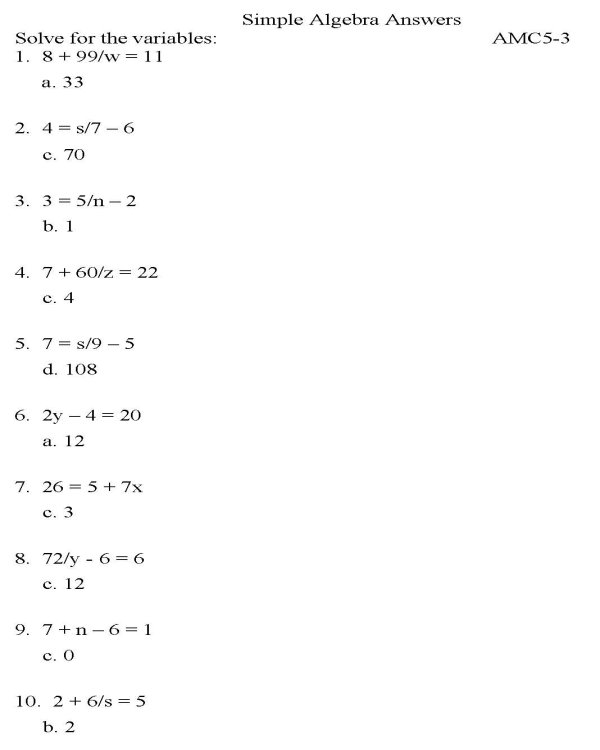 BlueBonkers Algebra Multiple Choice P3 free printable math