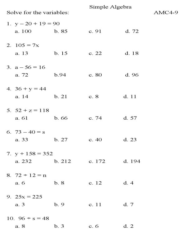 Free Multiple Choice Math Worksheets