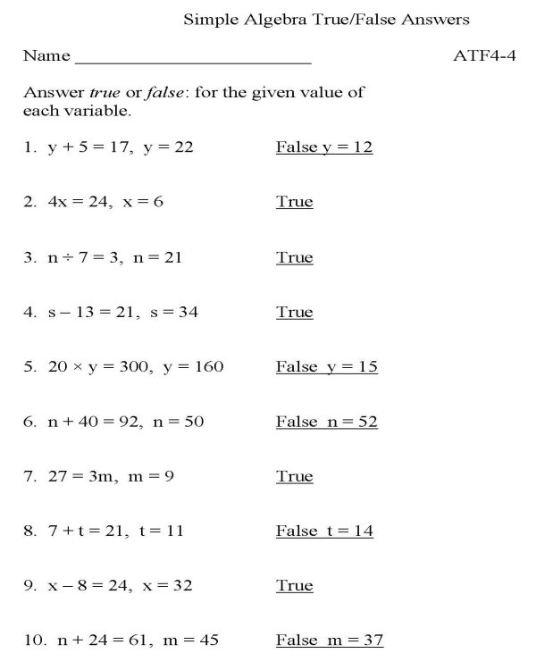 bluebonkers-algebra-true-false-p1-solution-free-printable-simple-algebra-practice-worksheets