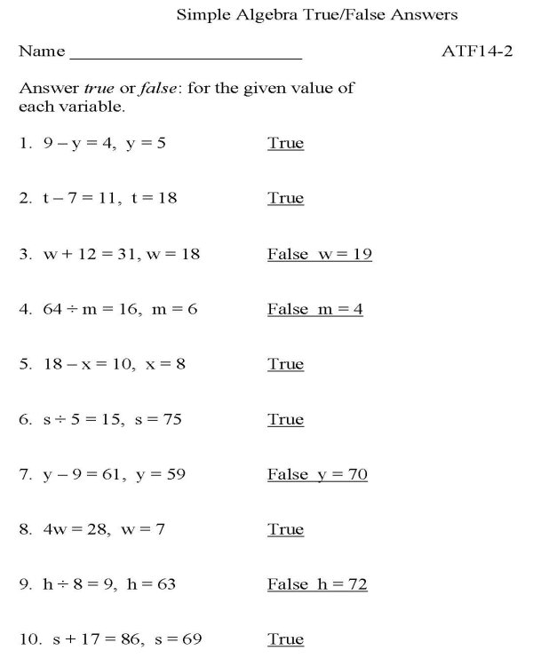 Printable algebra worksheet - math skills practice sheet