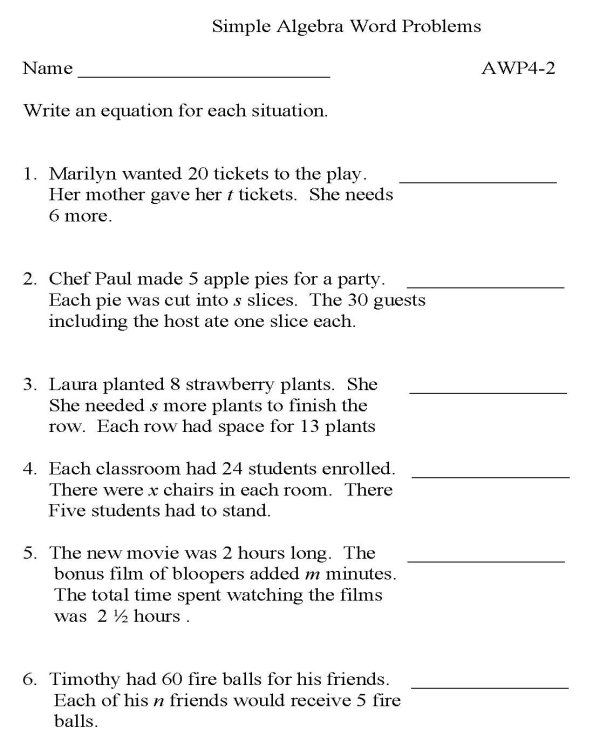 Printable algebra worksheet - math skills practice sheet