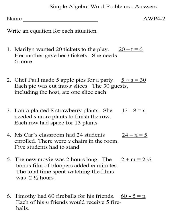 Printable algebra worksheet - math skills practice sheet