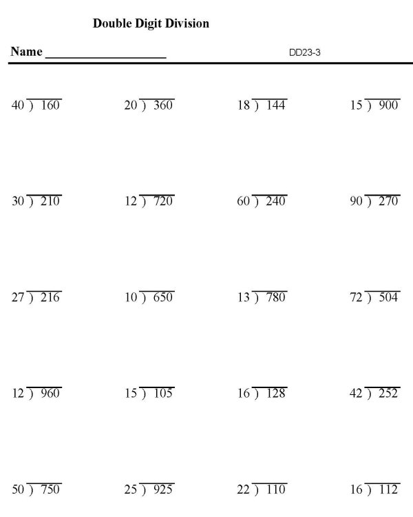 Printable division sheet - math skills practice sheet