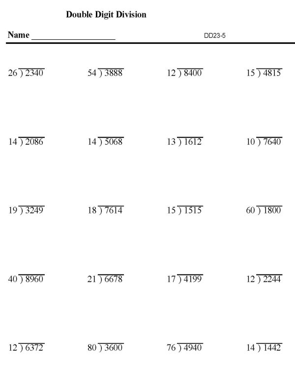 Printable division sheet - math skills practice sheet