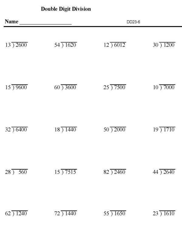 Printable division sheet - math skills practice sheet