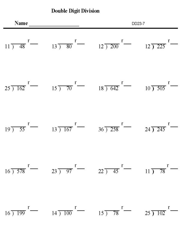 Printable division sheet - math skills practice sheet