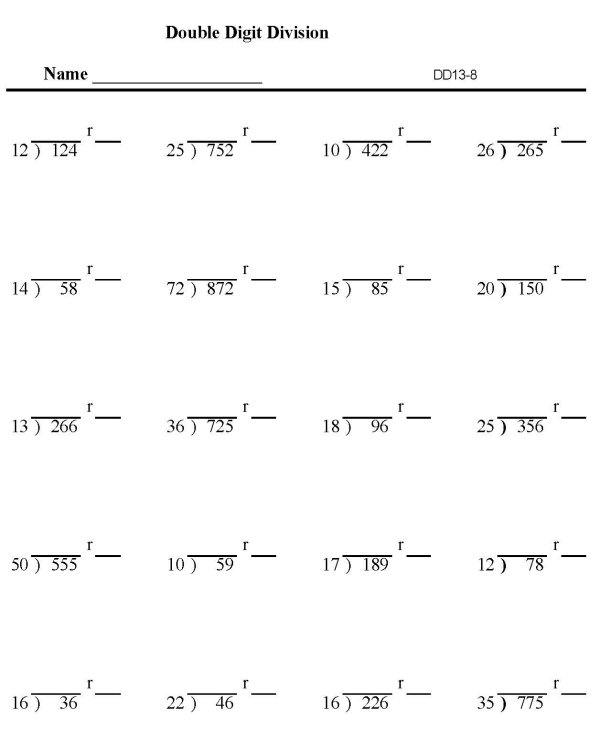 Printable division sheet - math skills practice sheet