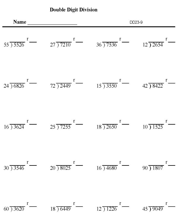 Printable division sheet - math skills practice sheet