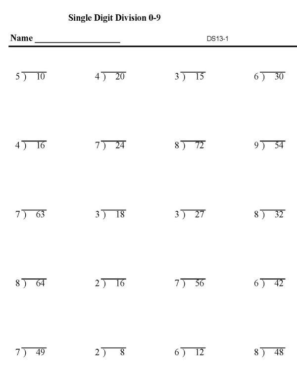 BlueBonkers Division worksheets Single Digit p1 Free Printable