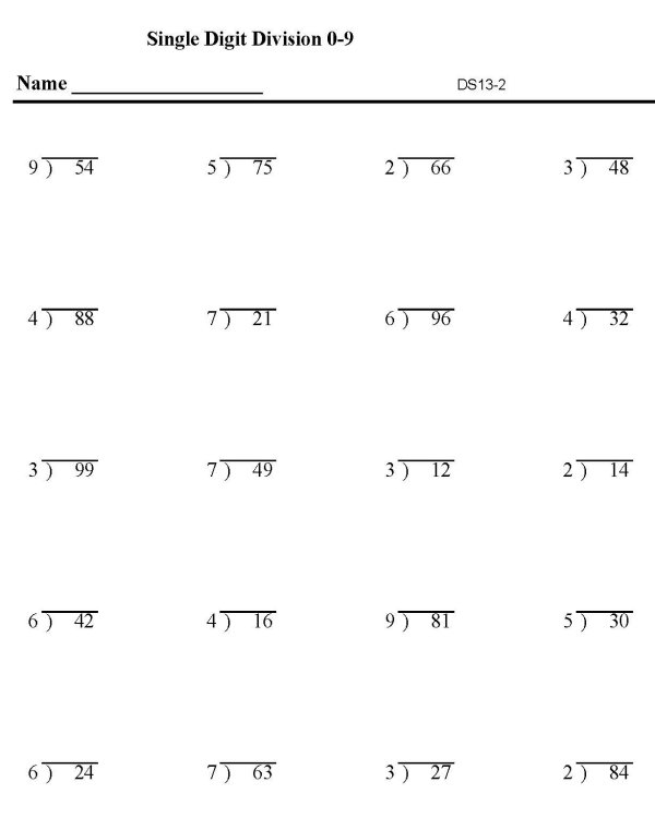 Printable division sheet - math skills practice sheet