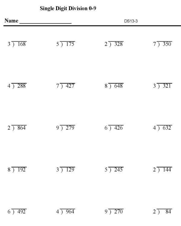 Printable division sheet - math skills practice sheet