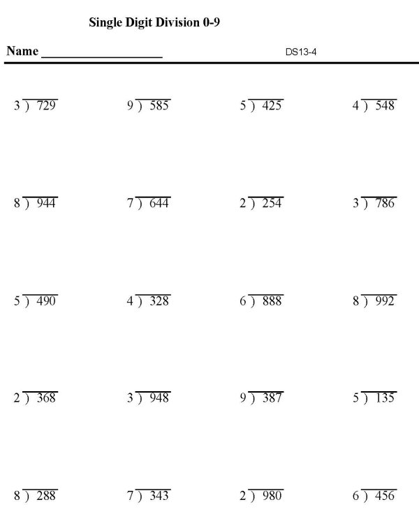 Printable division sheet - math skills practice sheet