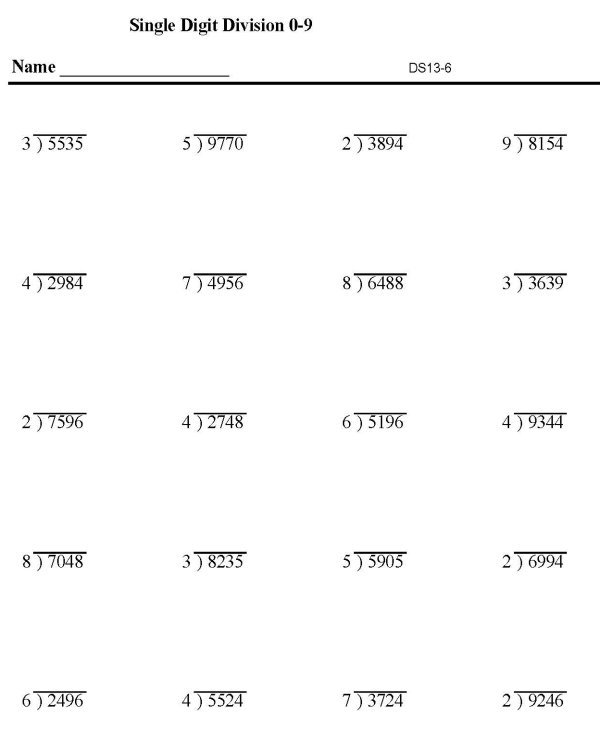 Printable division sheet - math skills practice sheet