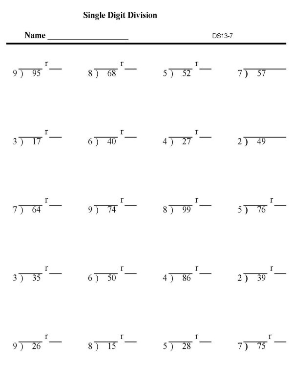 Printable division sheet with remainder - math skills practice sheet