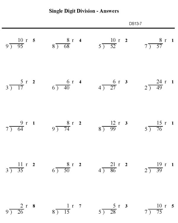 Printable division sheet with remainder - math skills practice sheet