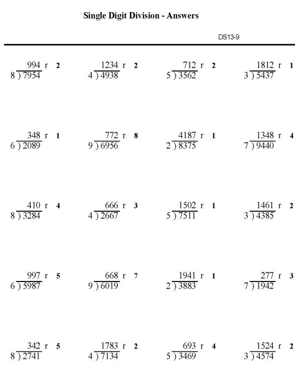 Printable division sheet with remainder - math skills practice sheet