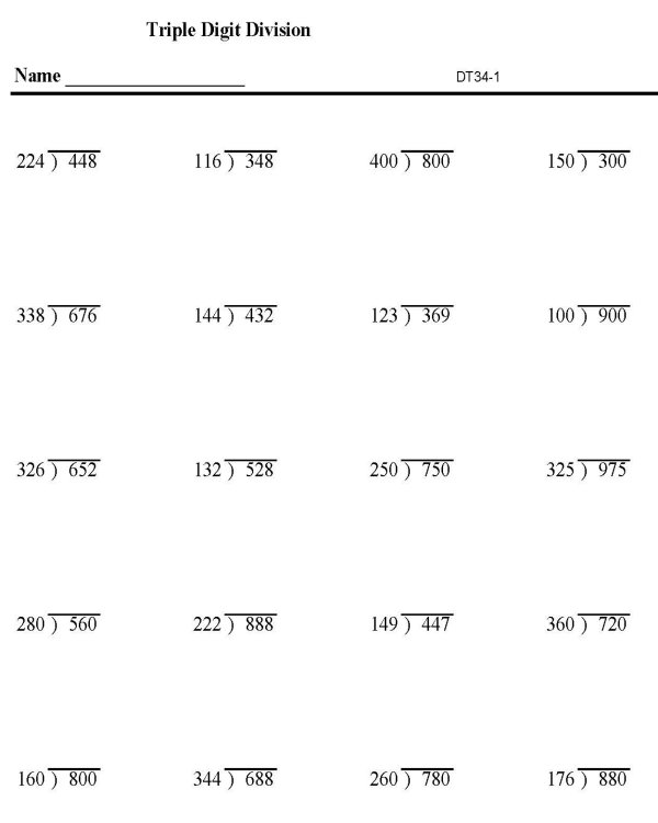 Printable division sheet - math skills practice sheet