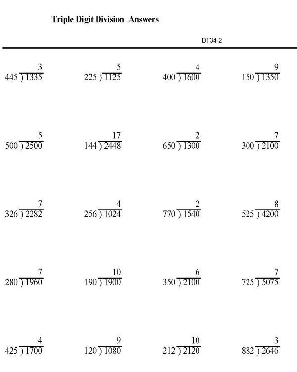 Printable division sheet - math skills practice sheet