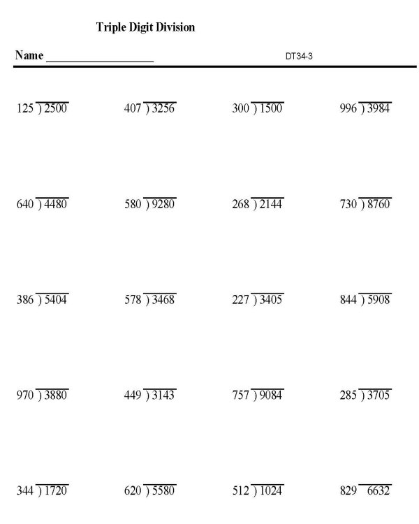 Printable division sheet - math skills practice sheet