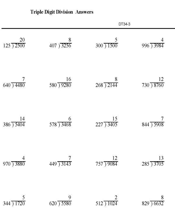 Printable division sheet - math skills practice sheet