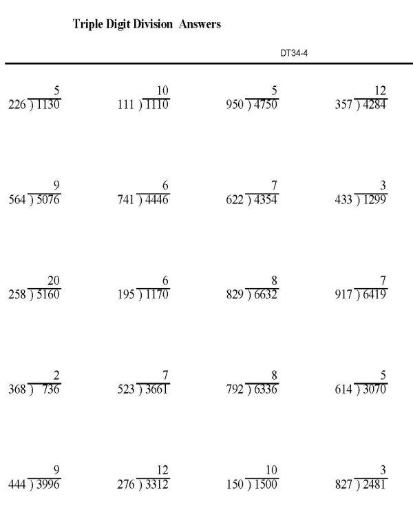 Printable division sheet - math skills practice sheet