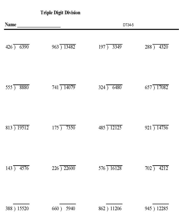 Printable division sheet - math skills practice sheet