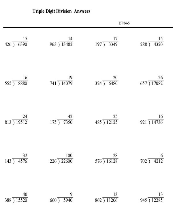 Printable division sheet - math skills practice sheet