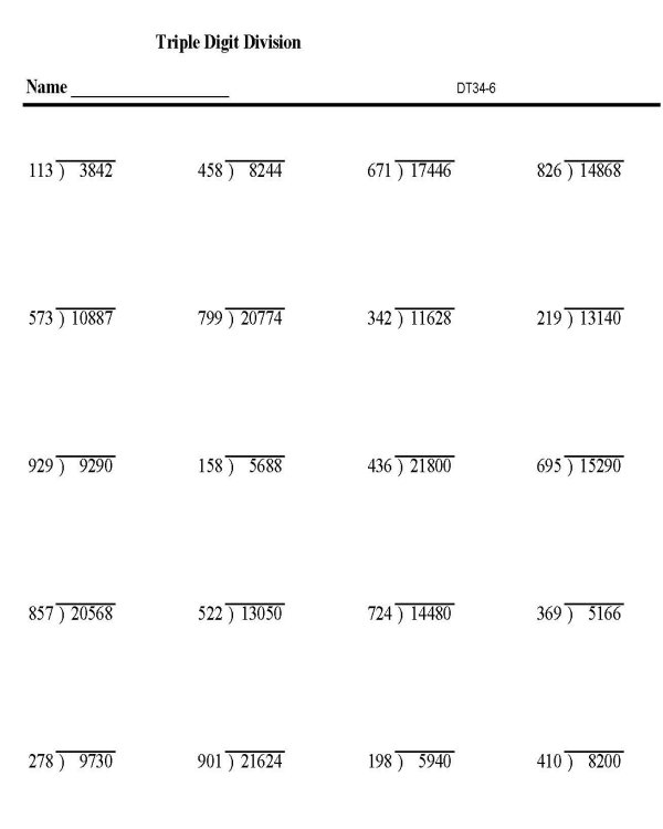 Printable division sheet - math skills practice sheet