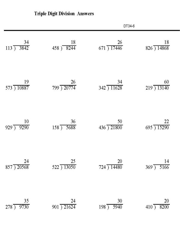 Printable division sheet - math skills practice sheet