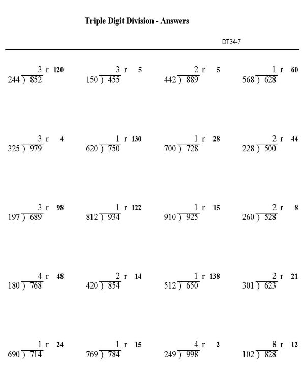 Printable division sheet - math skills practice sheet