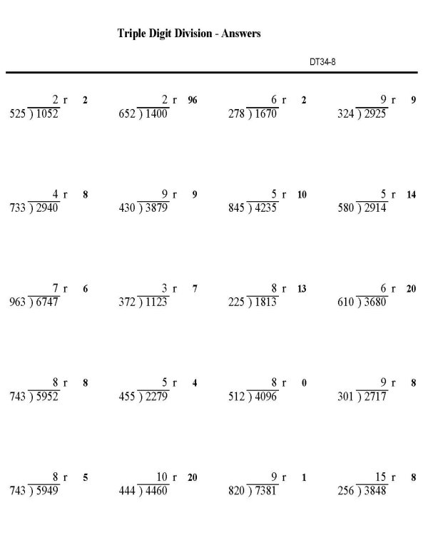 Printable division sheet - math skills practice sheet