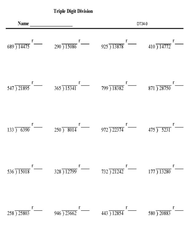 Printable division sheet - math skills practice sheet