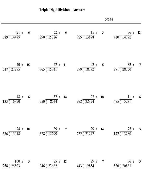 Printable division sheet - math skills practice sheet