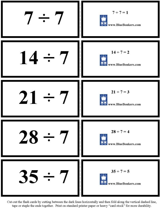 Printable Division flash cards - math skills practice sheet