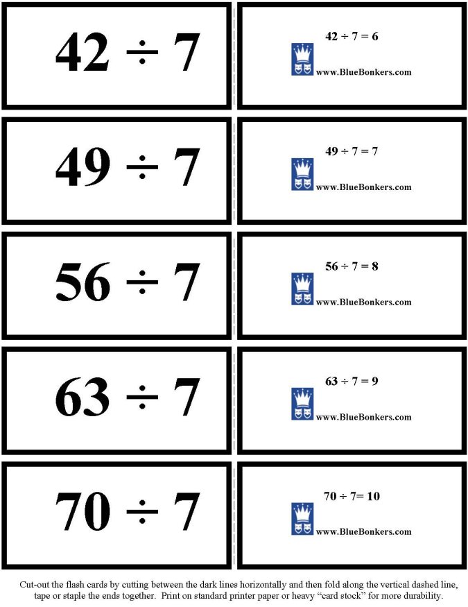 Printable Division flash cards - math skills practice sheet