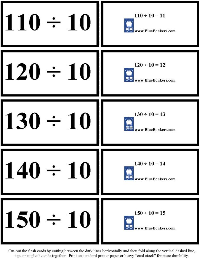 Printable Division flash cards - math skills practice sheet