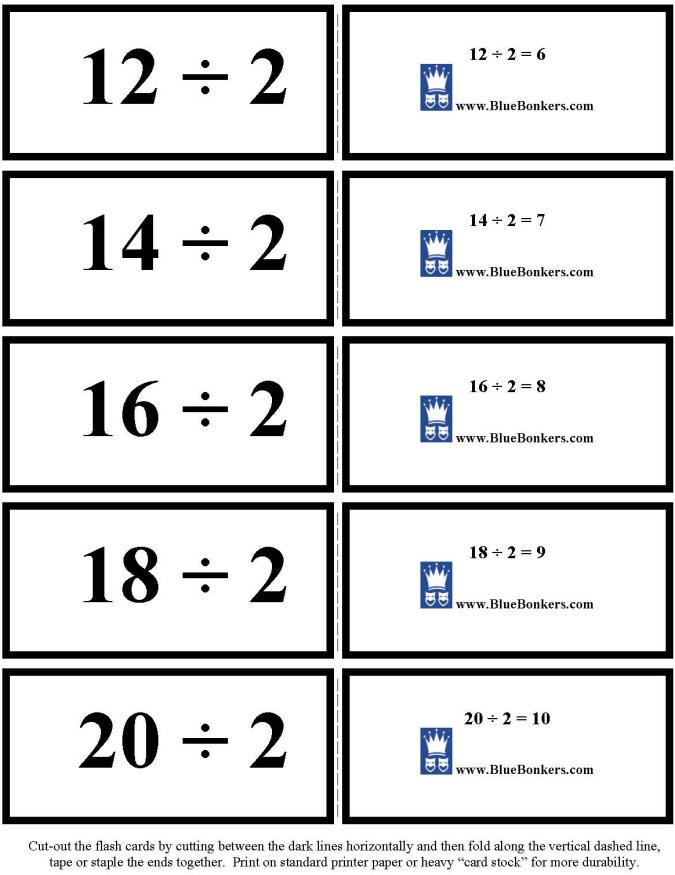 Printable Division flash cards - math skills practice sheet