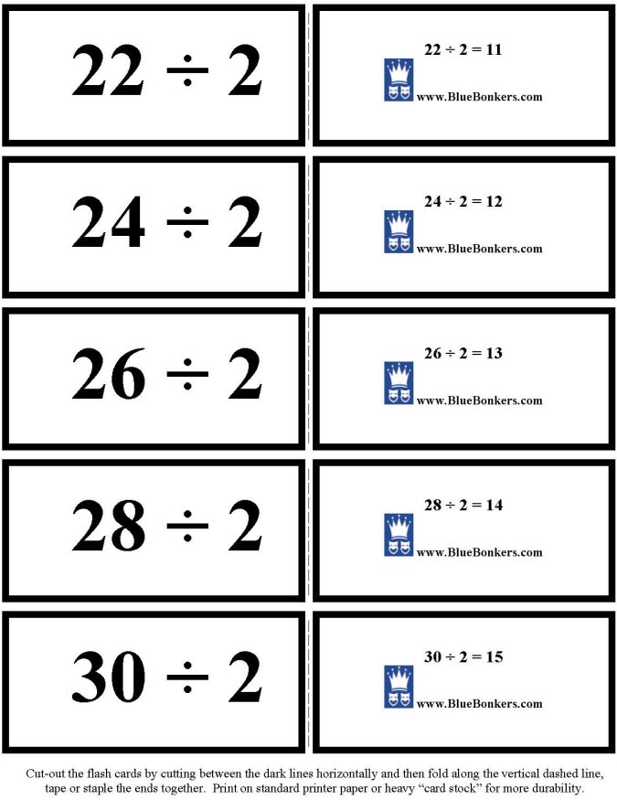 Printable Division flash cards - math skills practice sheet