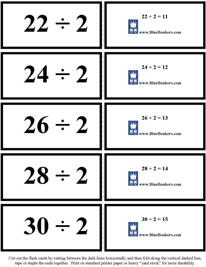 Printable Division flash cards - math skills practice sheet