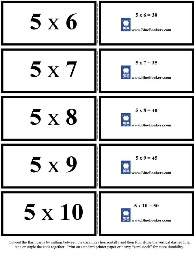 Printable multiplication flash cards - math skills practice sheet