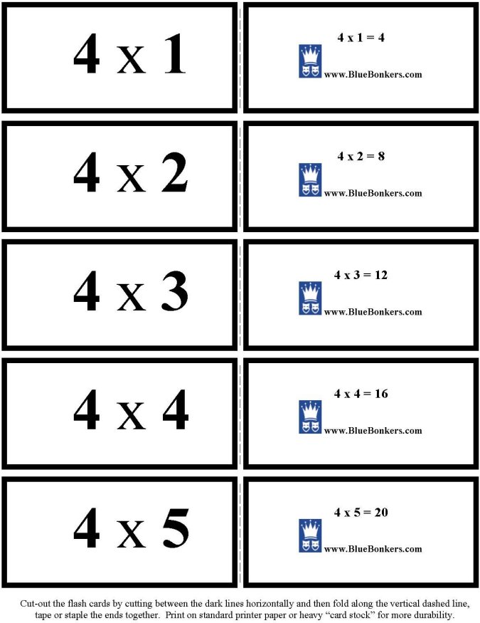 Printable multiplication flash cards - math skills practice sheet