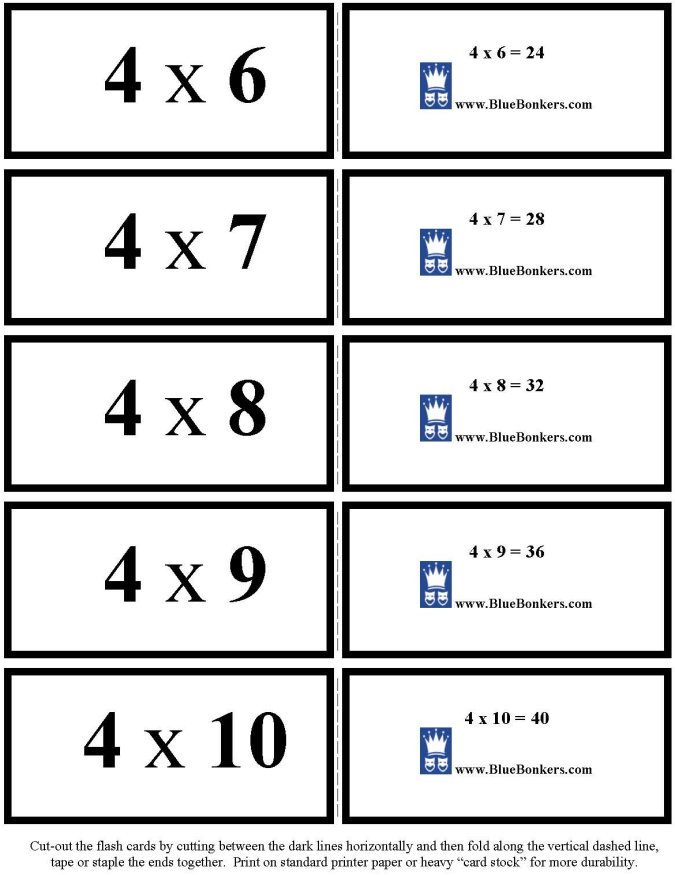 Printable multiplication flash cards - math skills practice sheet