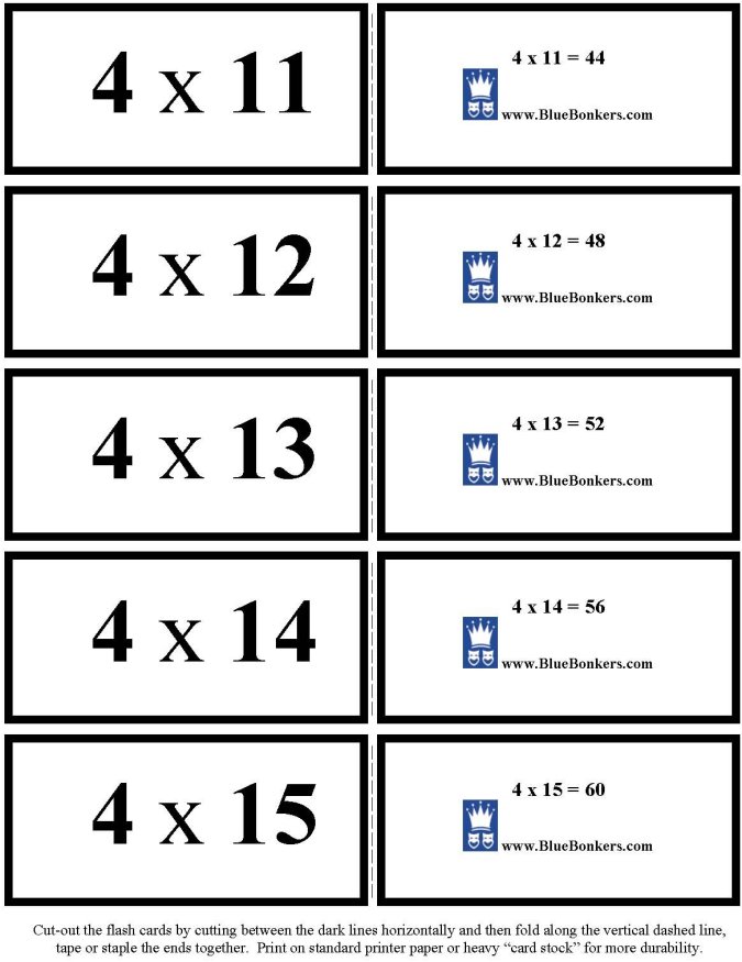 Printable multiplication flash cards - math skills practice sheet