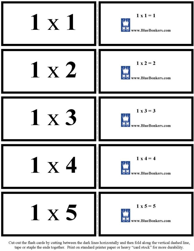 Printable multiplication flash cards - math skills practice sheet