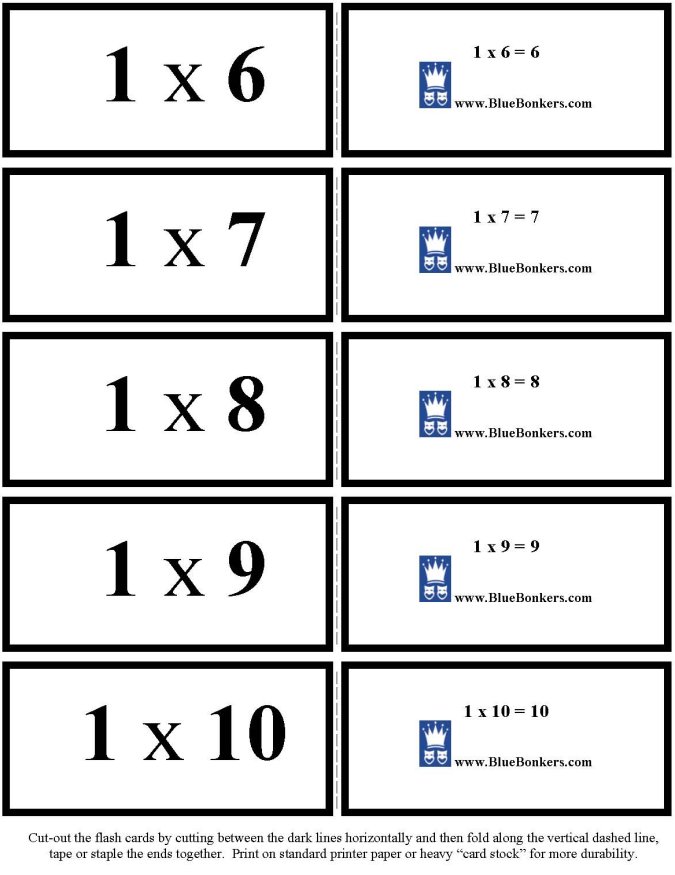 BlueBonkers - Free Printable Multiplication Flash Cards - ONES 6-10 p2