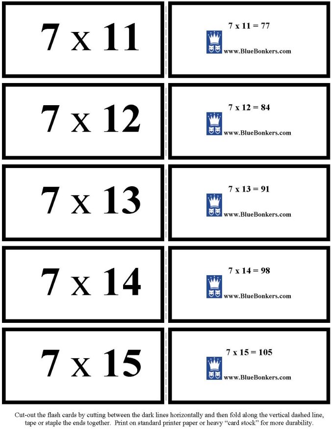 Printable multiplication flash cards - math skills practice sheet