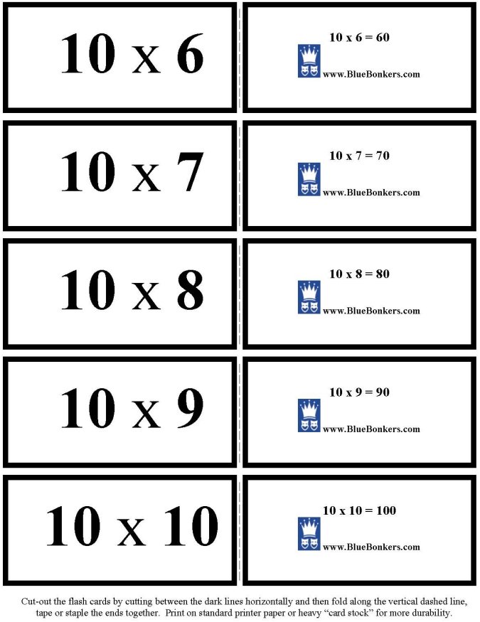 Printable multiplication flash cards - math skills practice sheet