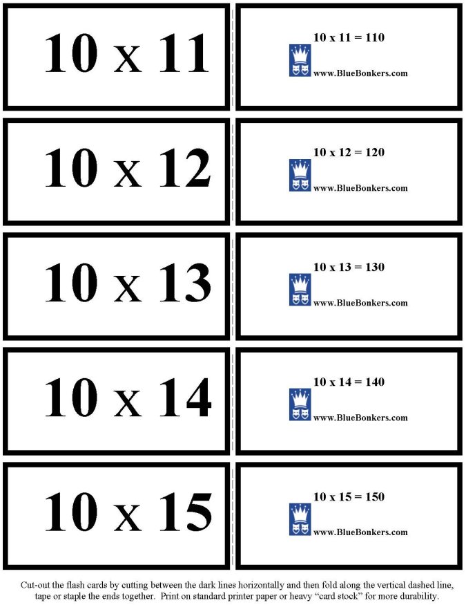 Printable multiplication flash cards - math skills practice sheet