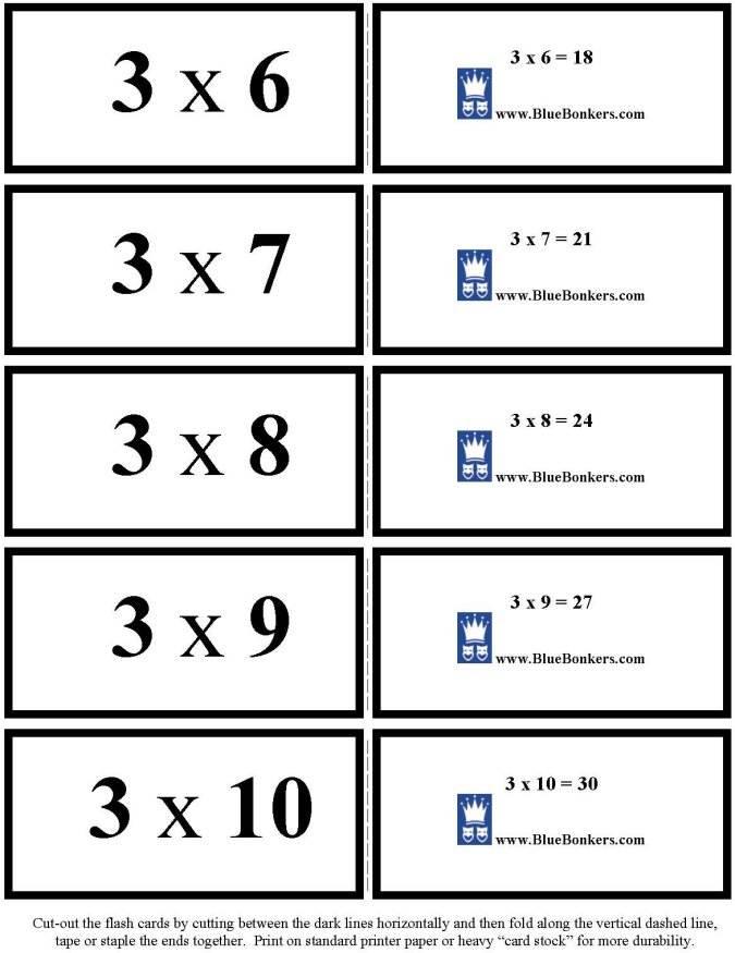 Printable multiplication flash cards - math skills practice sheet